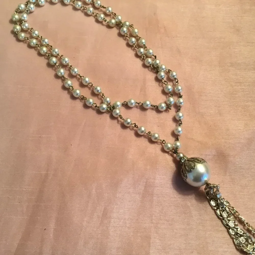 Silvertone and Faux Pearl Necklace